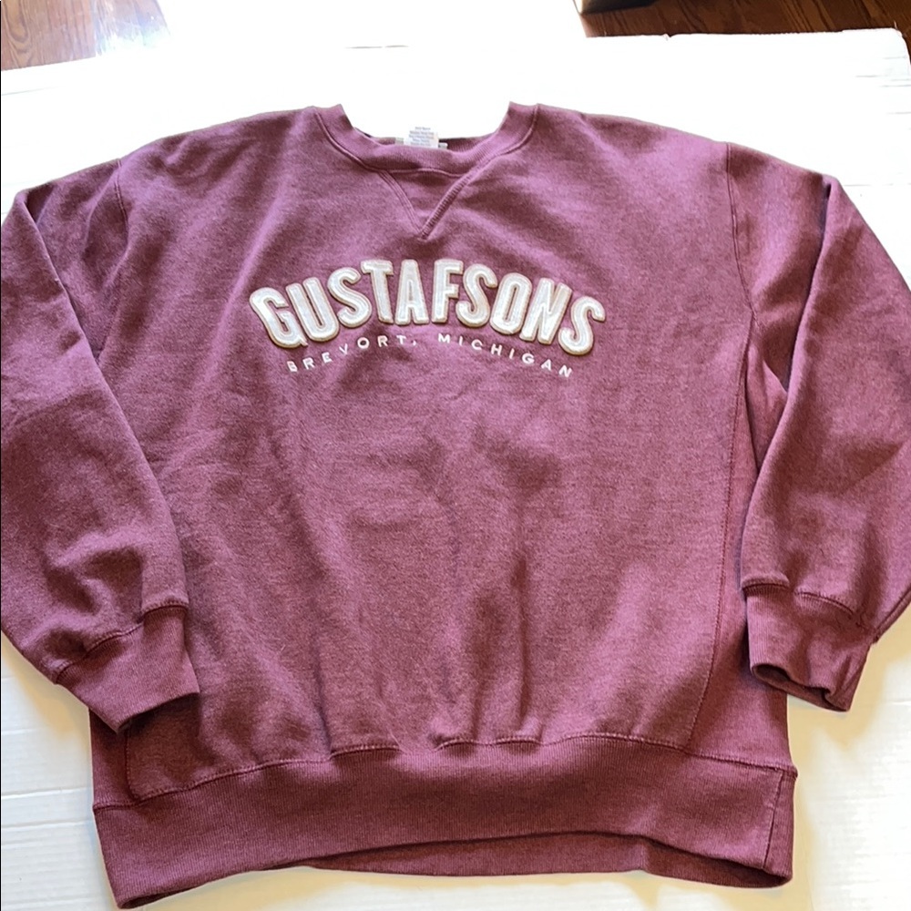 Artisans-XL-Men's Burgundy-Crewneck-Gustafsons Brevort, Michigan- sweatshirt.